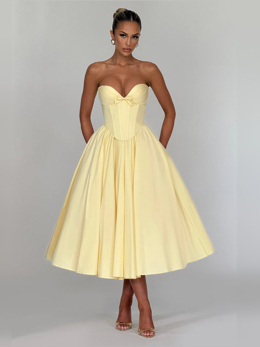 Lemon midi formal dress, full-length front view
