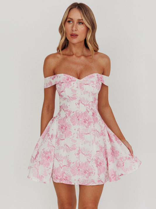 Pink mini homecoming dress, front view showing the silhouette