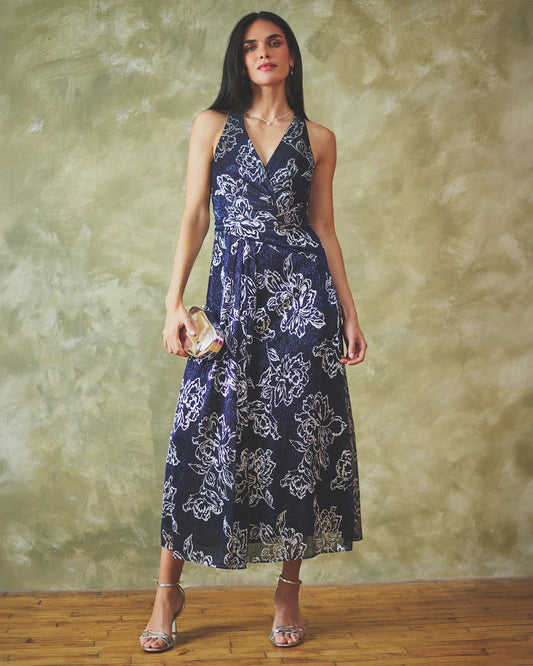 halter neck a-line midi mother of the bride dress - image 1