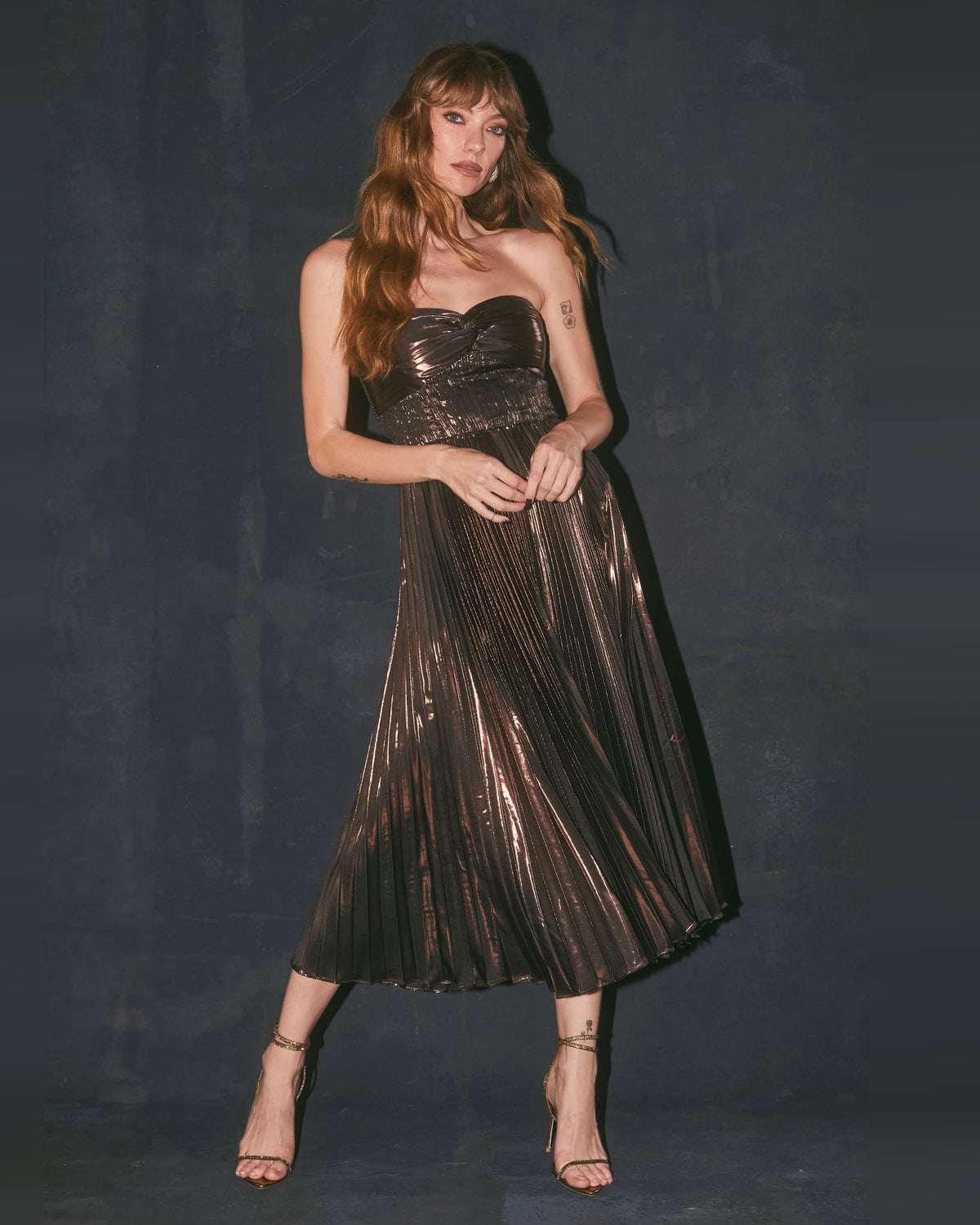 spaghetti strap a-line midi formal dress - image 1