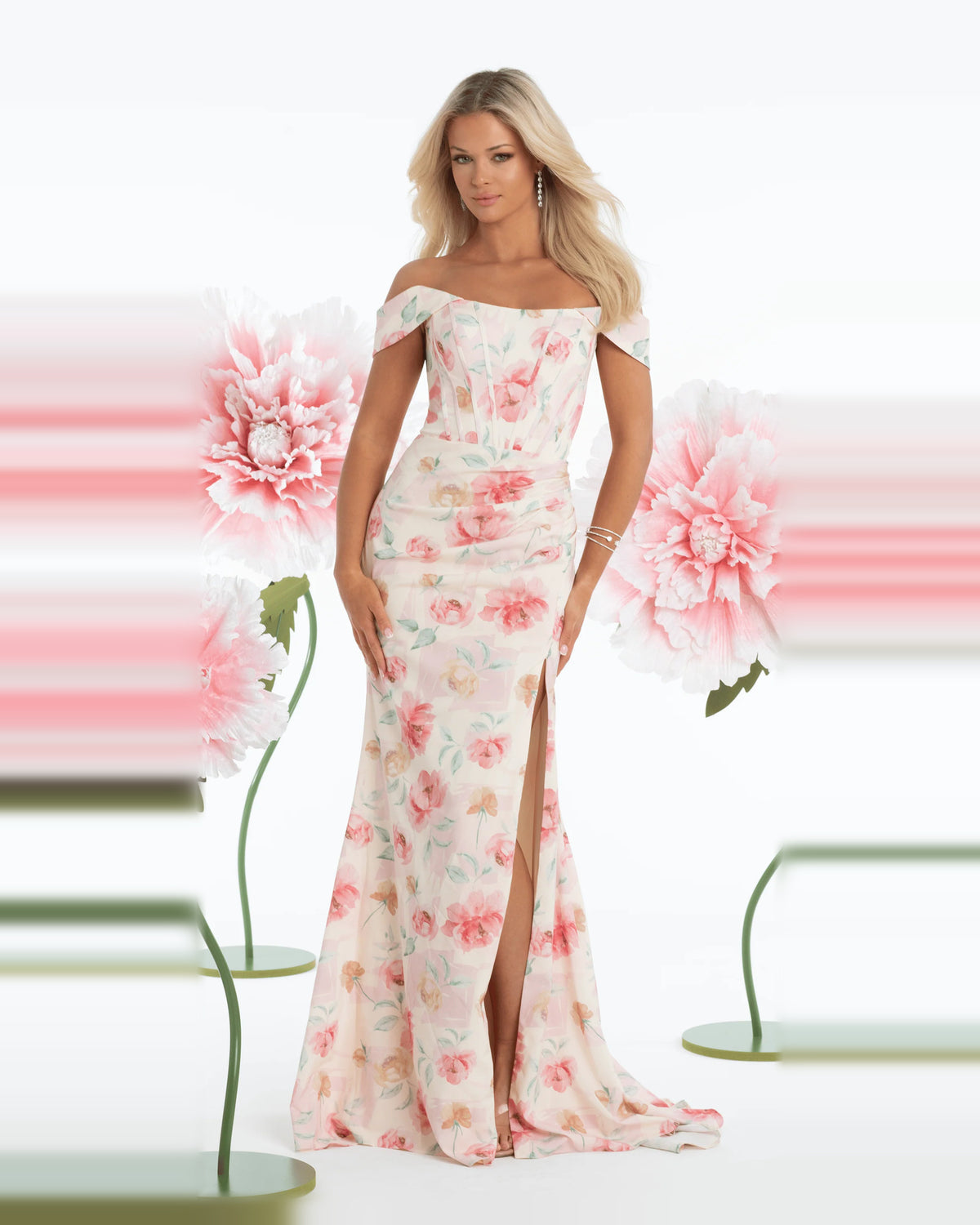 off shoulder trumpet maxi prom dress - image 1
