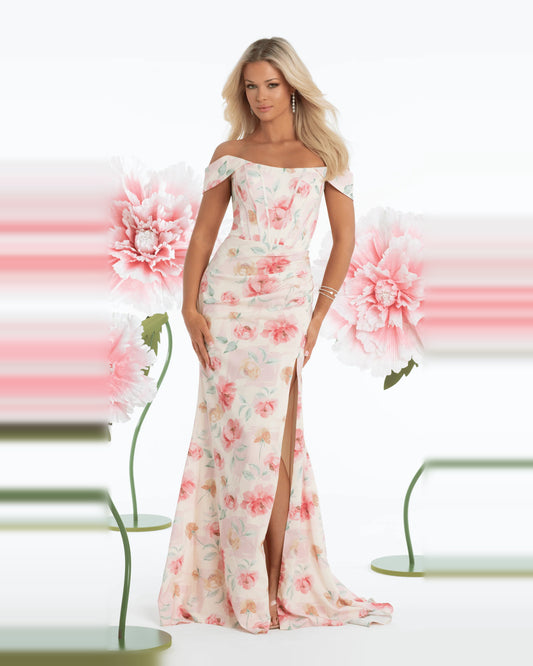 off shoulder trumpet maxi prom dress - image 1