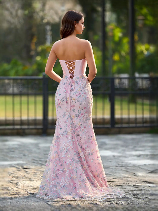 Pink maxi prom dress, front view showing the mermaid silhouette