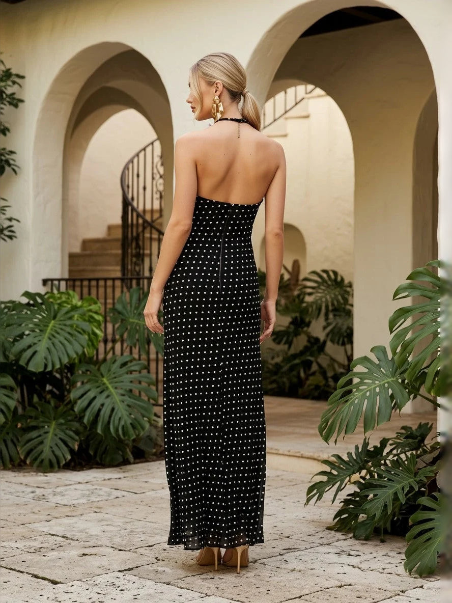 Black & White maxi bridesmaid dress, front view showing the sheath silhouette