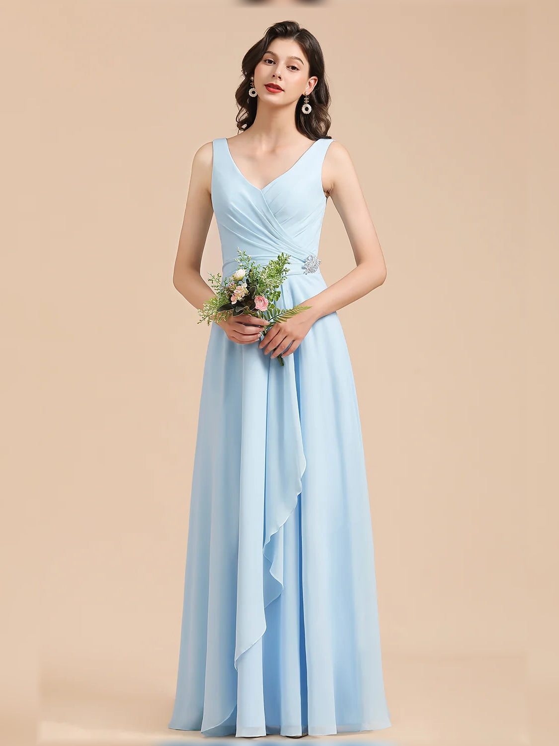 Sky Blue floor-length bridesmaid dress, front view showing the a-line silhouette
