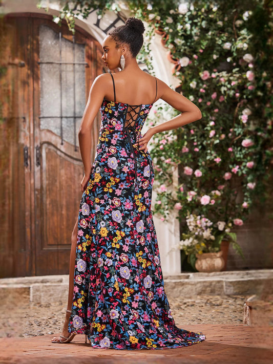 As Picture maxi prom dress, front view showing the a-line silhouette