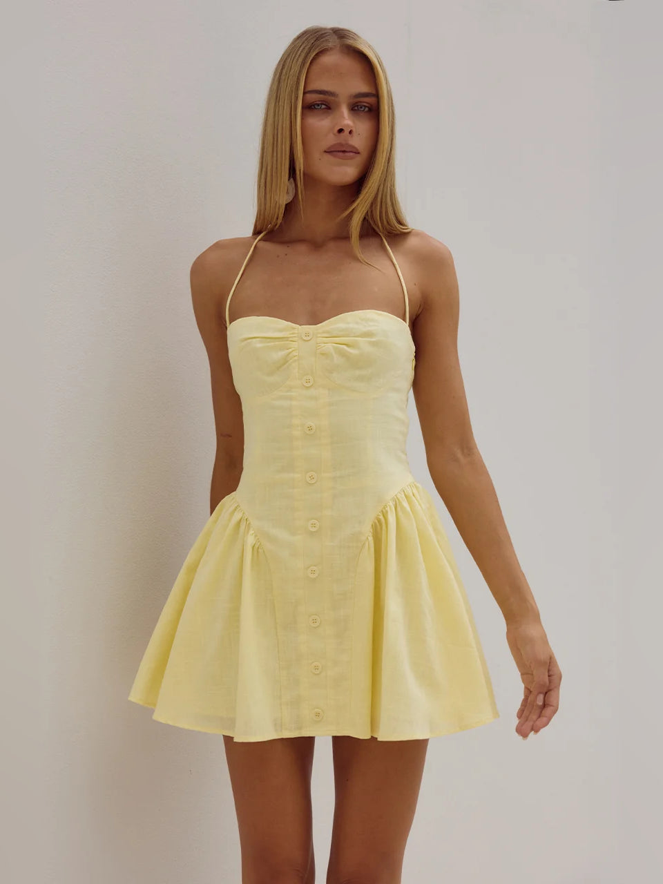 LEMON mini homecoming dress, front view showing the a-line silhouette