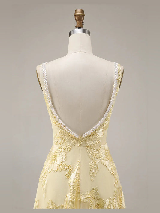 Daffodil floor-length prom dress, front view showing the a-line silhouette