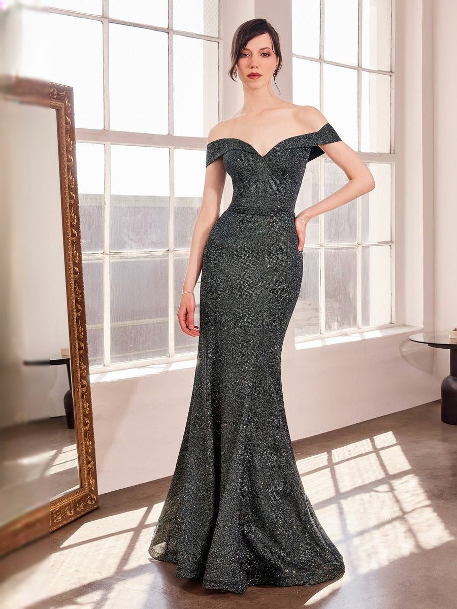 Navy Blue floor-length prom dress, front view showing the mermaid silhouette