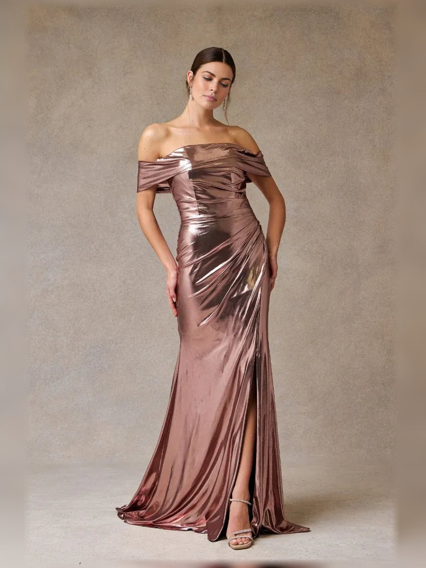 As Picture mermaid floor-length formal dress with off-the-shoulder neckline, full-length front view
