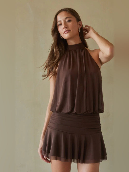 Red mini homecoming dress, front view showing the silhouette