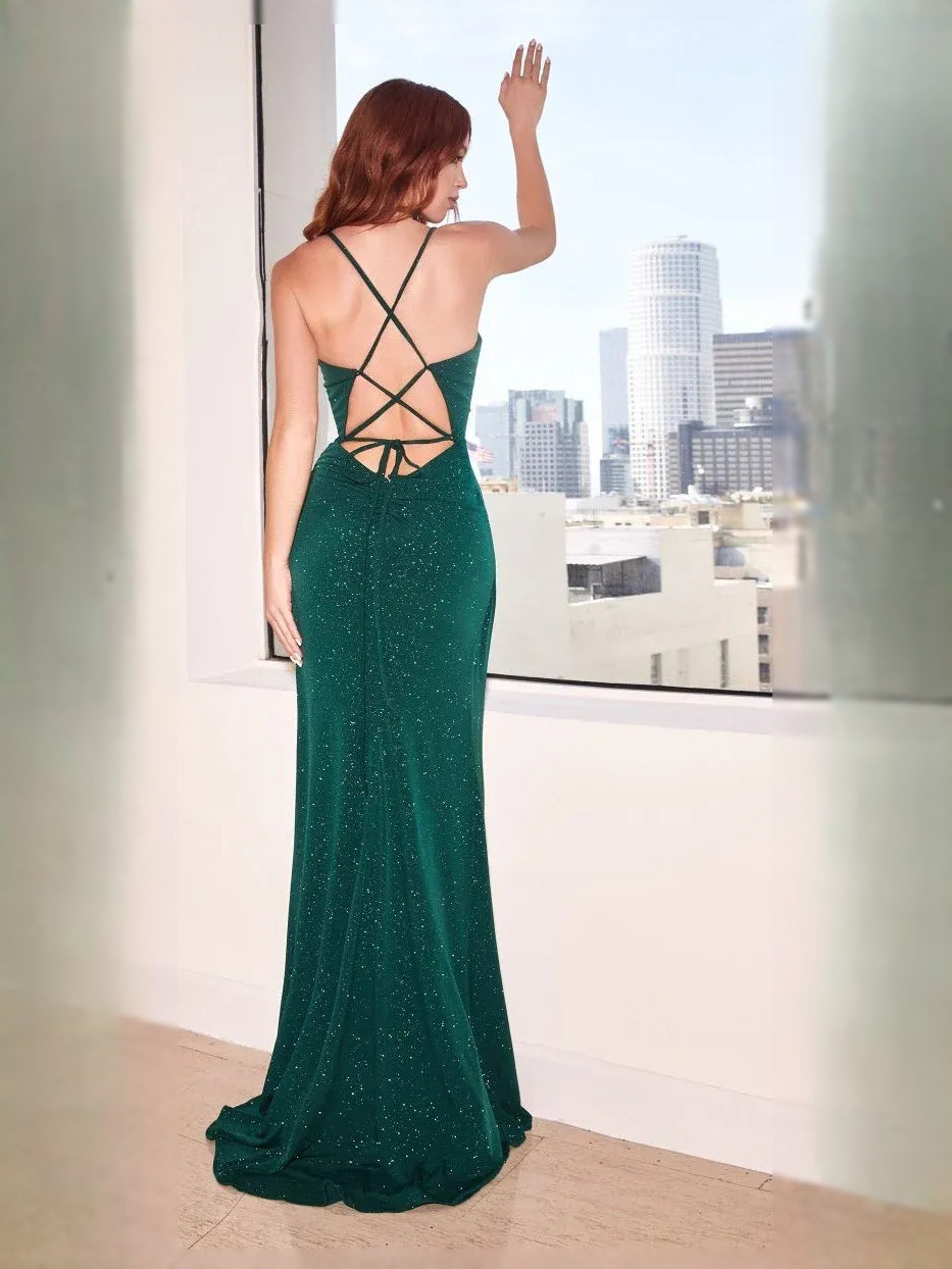 Cobalt Blue floor-length prom dress, front view showing the sheath silhouette