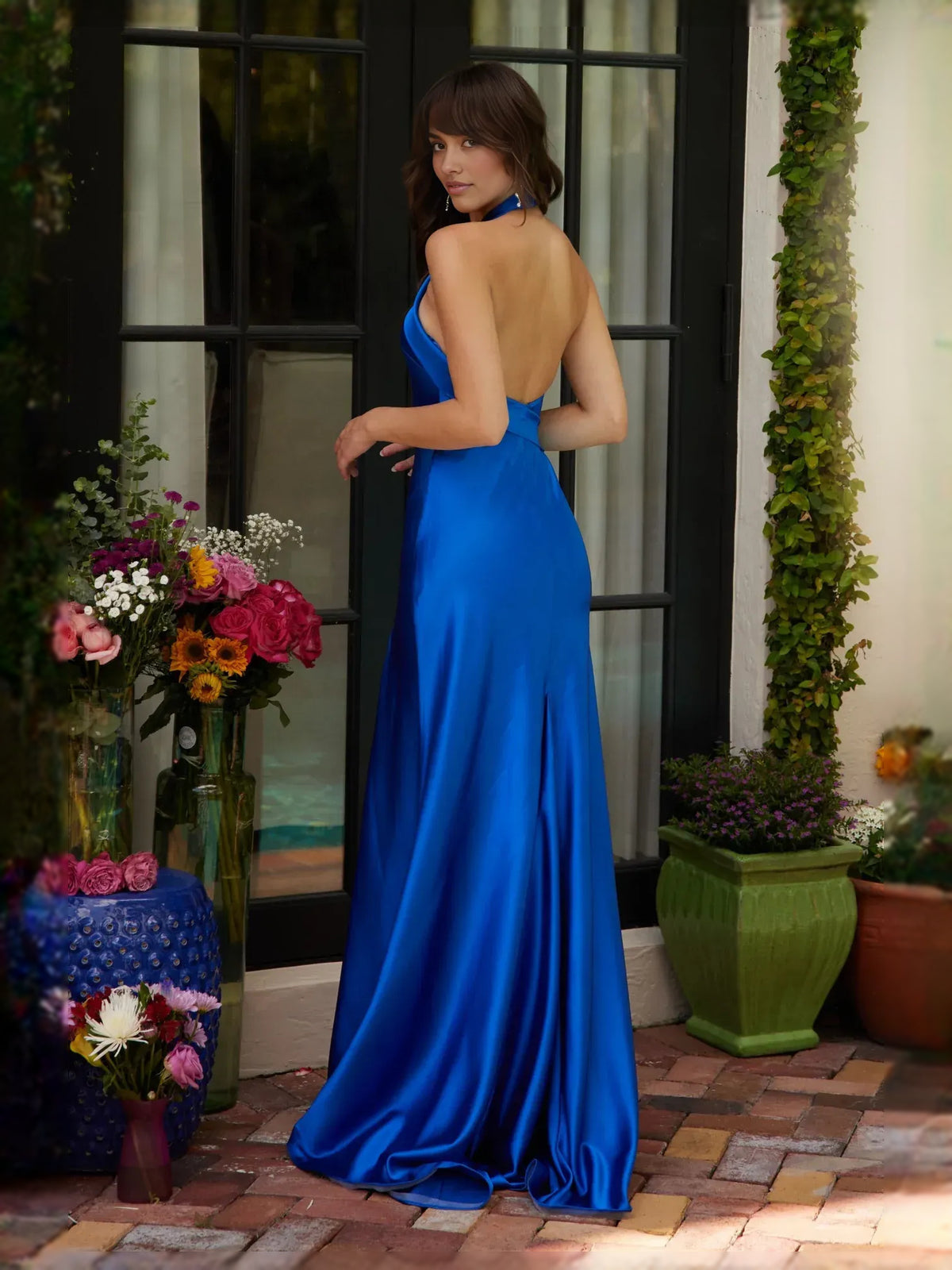 Cobalt Blue maxi prom dress, front view showing the mermaid silhouette