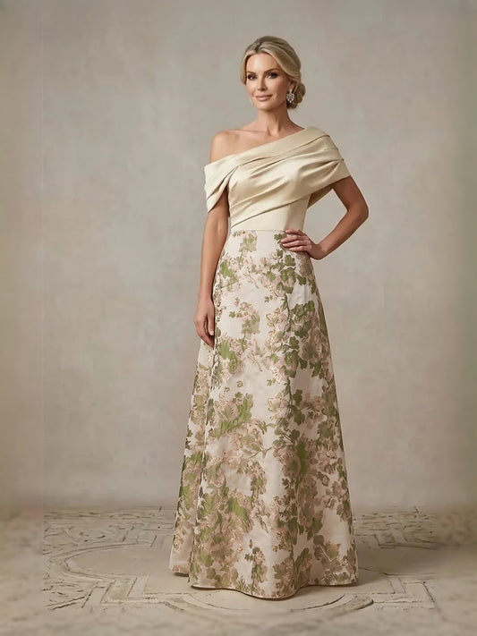 Champagne short mother of the bride dress, front view showing the a-line silhouette