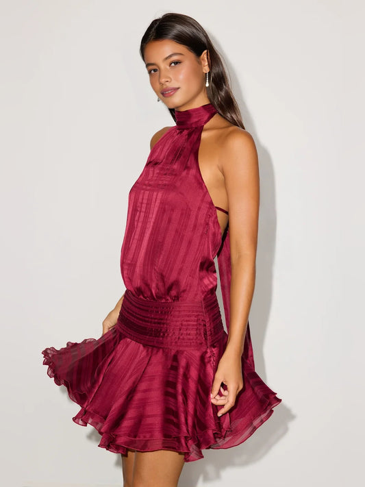 Deep Red mini homecoming dress, alternate view showing the full-length silhouette