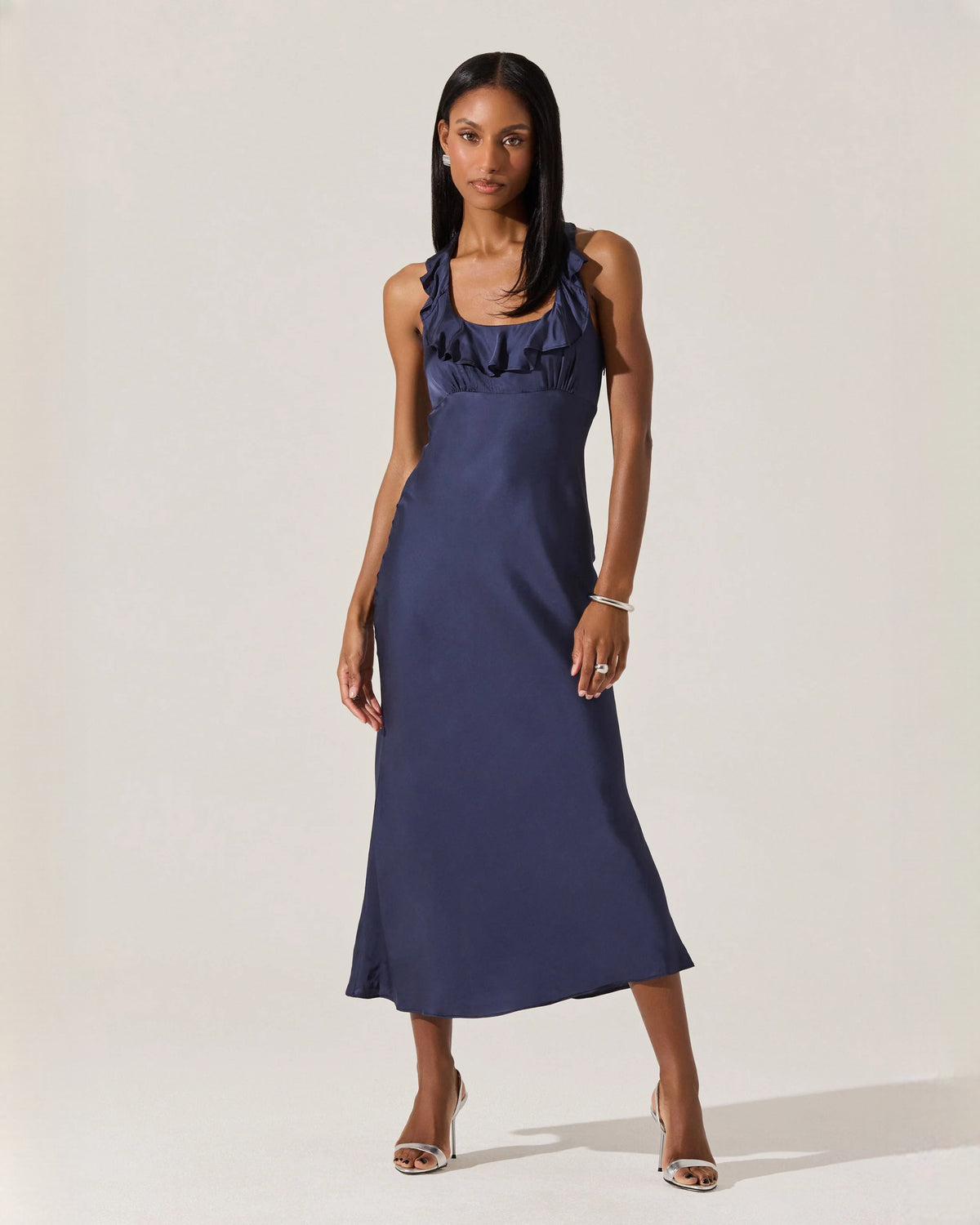 halter neck satin a-line maxi bridesmaid dress - image 1
