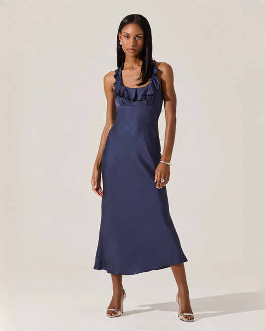halter neck satin a-line maxi bridesmaid dress - image 1