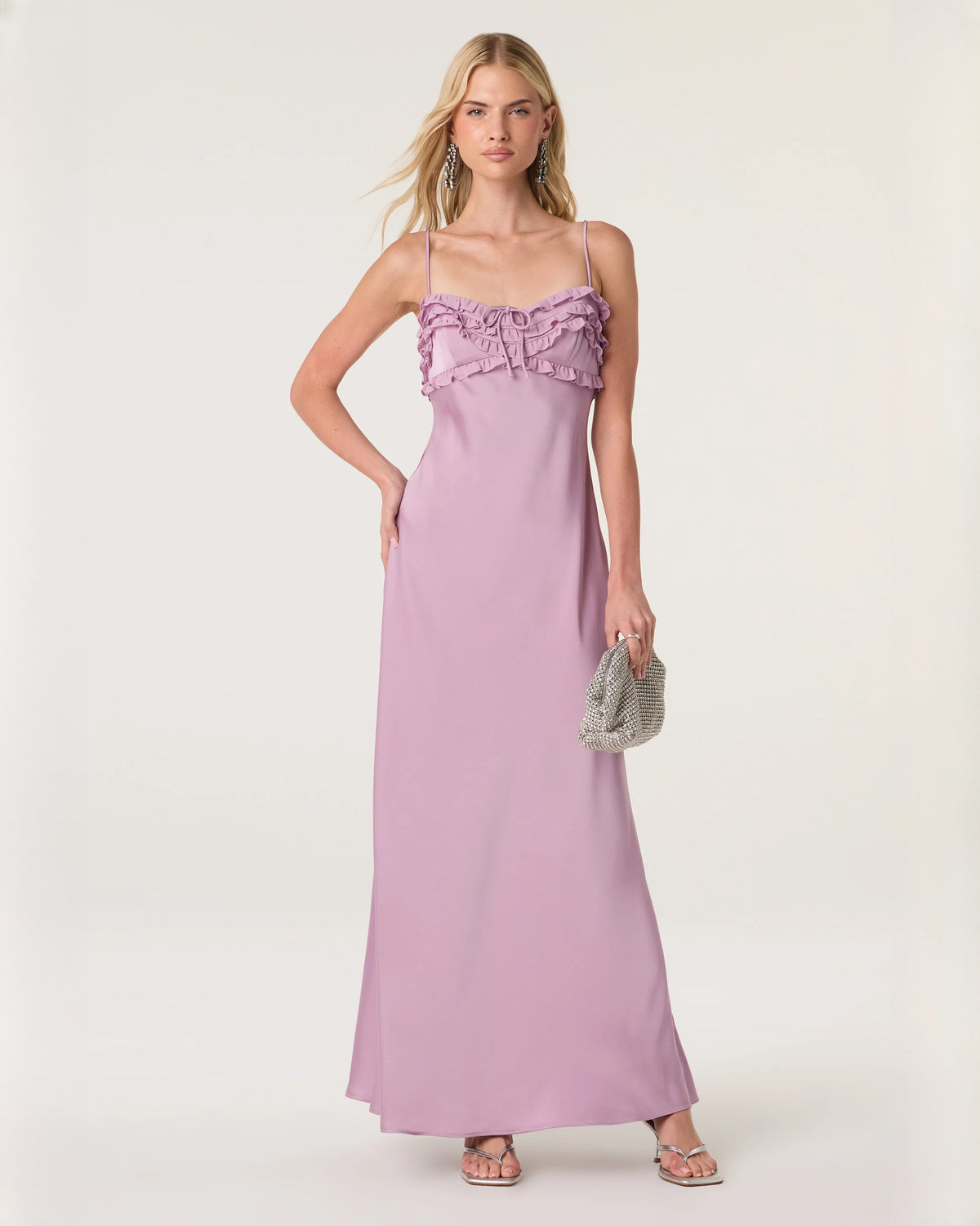 sleeveless satin a-line maxi bridesmaid dress - image 1