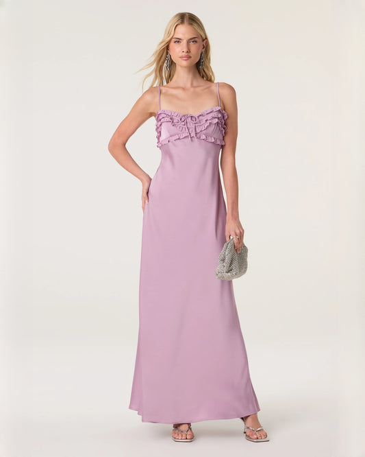 sleeveless satin a-line maxi bridesmaid dress - image 1