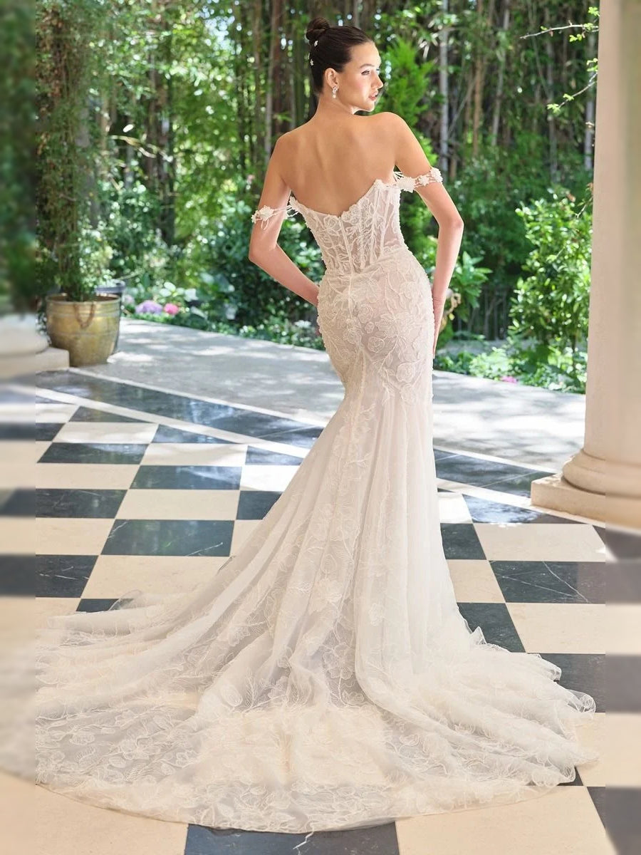 Ivory floor-length wedding dress, front view showing the mermaid silhouette