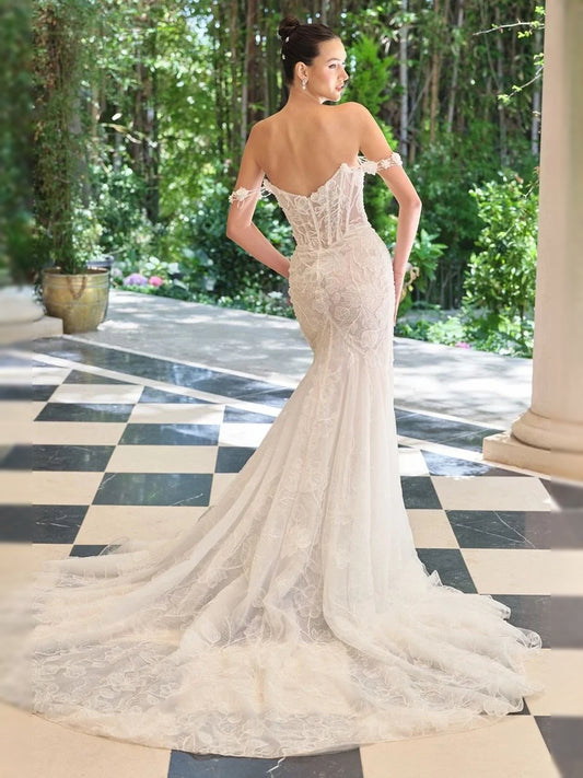 Ivory floor-length wedding dress, front view showing the mermaid silhouette