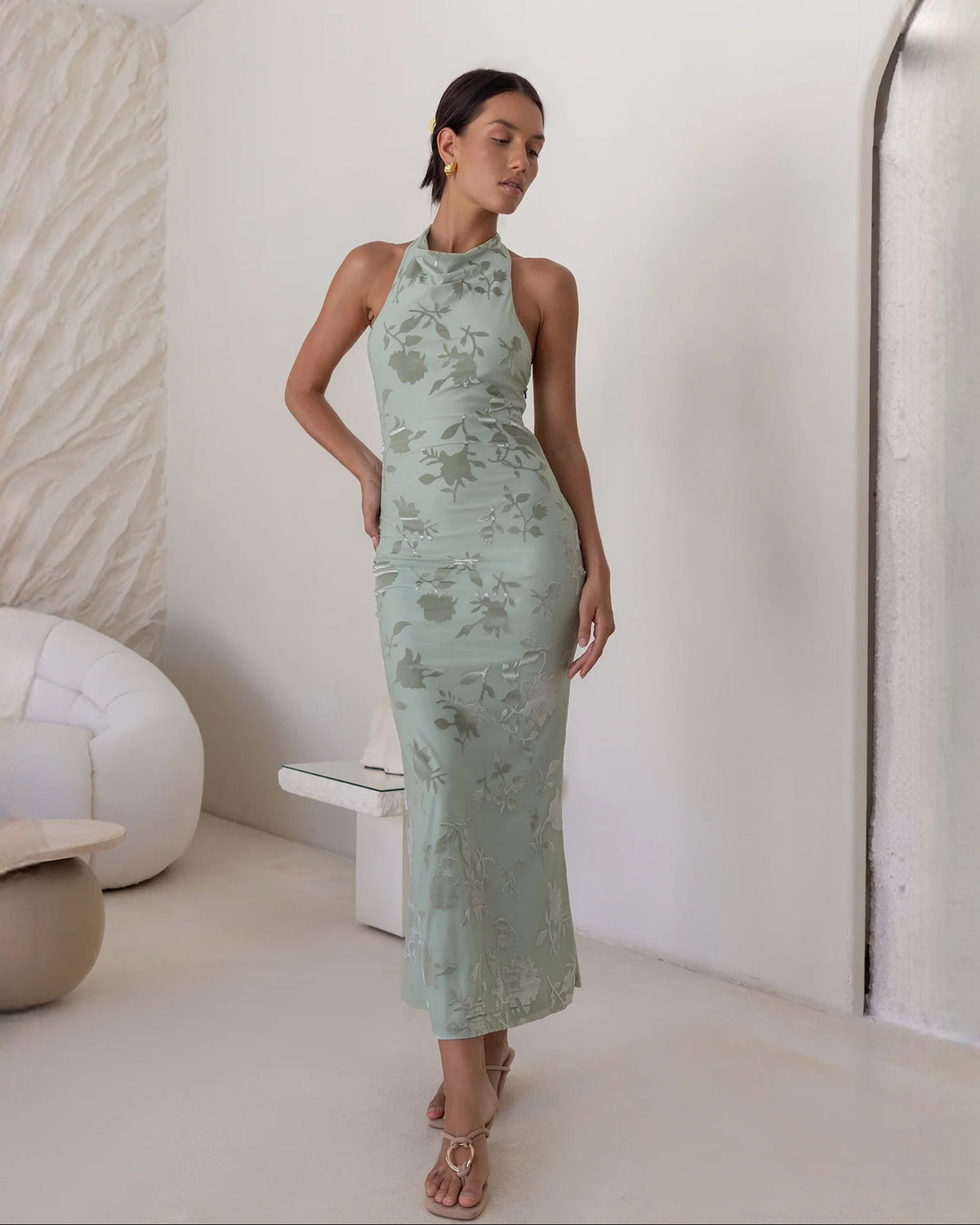 sleeveless mesh a-line maxi bridesmaid dress - image 1