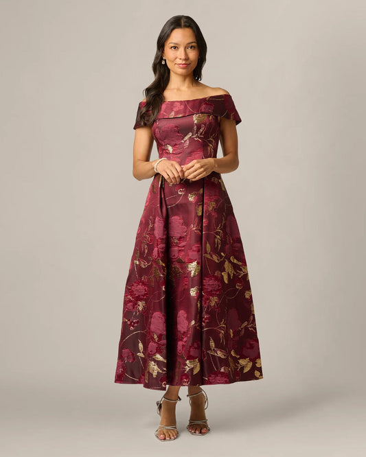 off-shoulder a-line midi mother of the bride dress - image 1