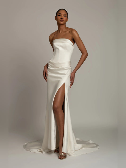 strapless asymmetrical floor-length formal dress - image 1