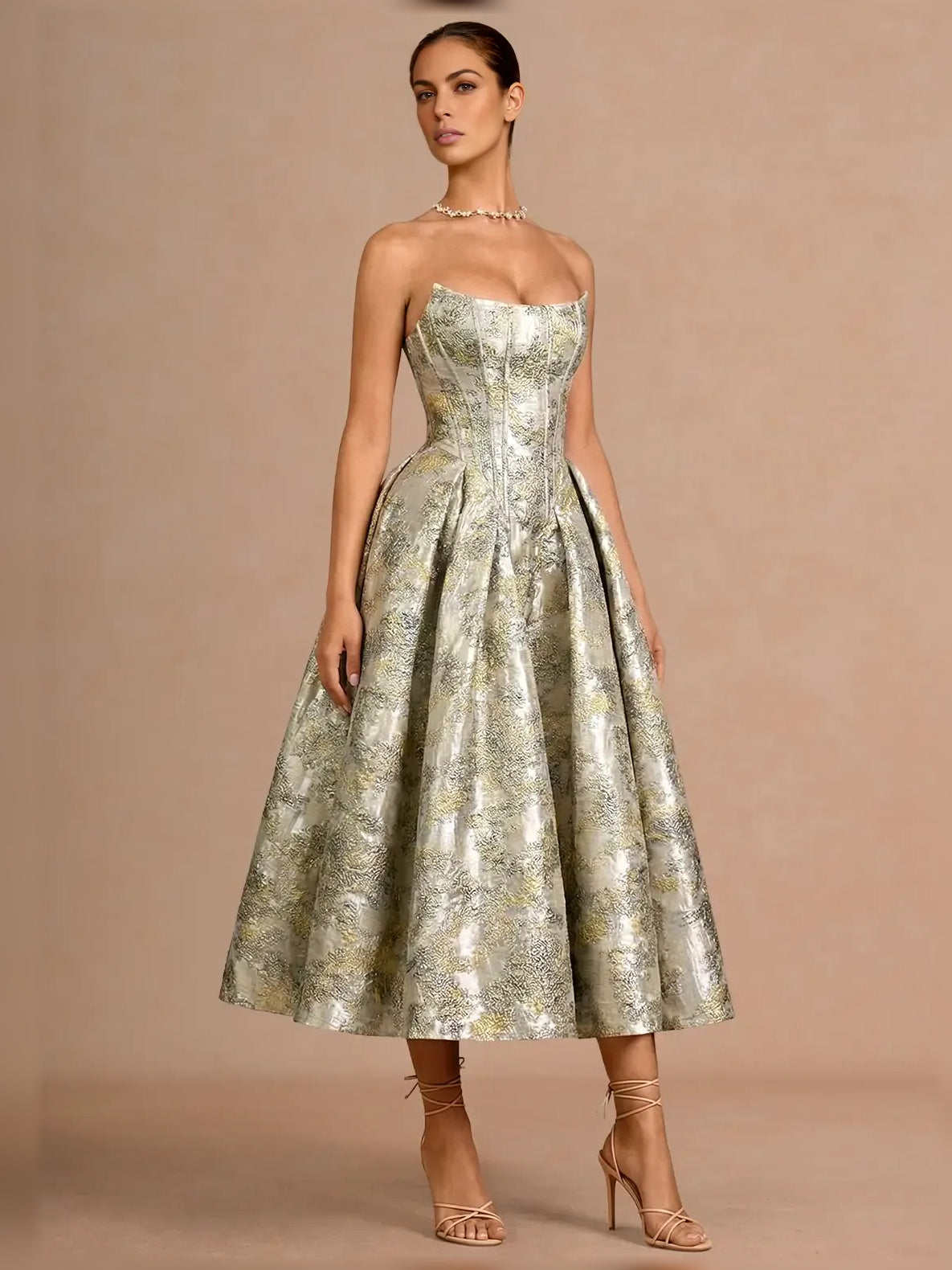 As Picture fit-and-flare tea-length formal dress with sweetheart neckline, full-length front view