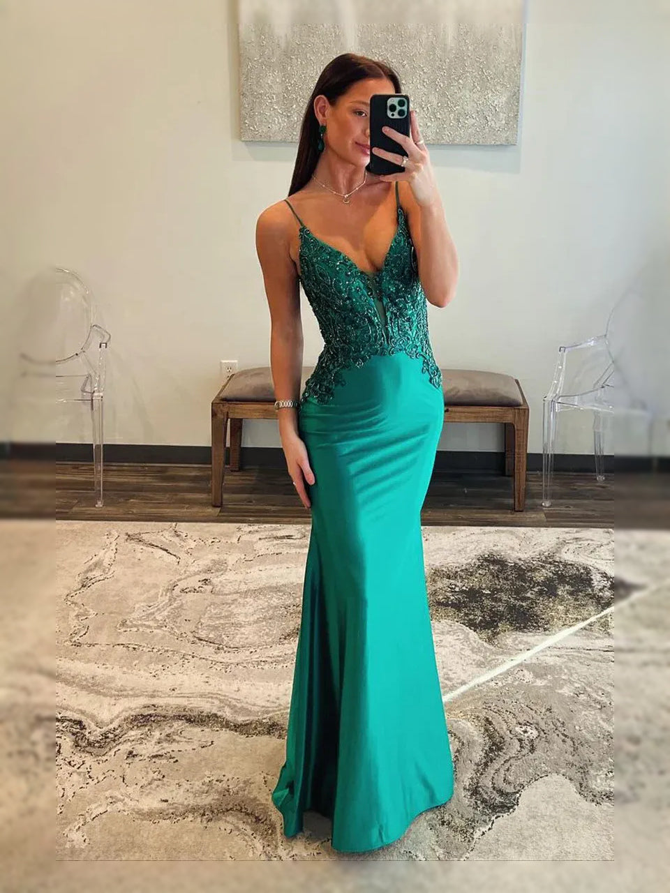 Emerald Green floor-length prom dress, front view showing the mermaid silhouette
