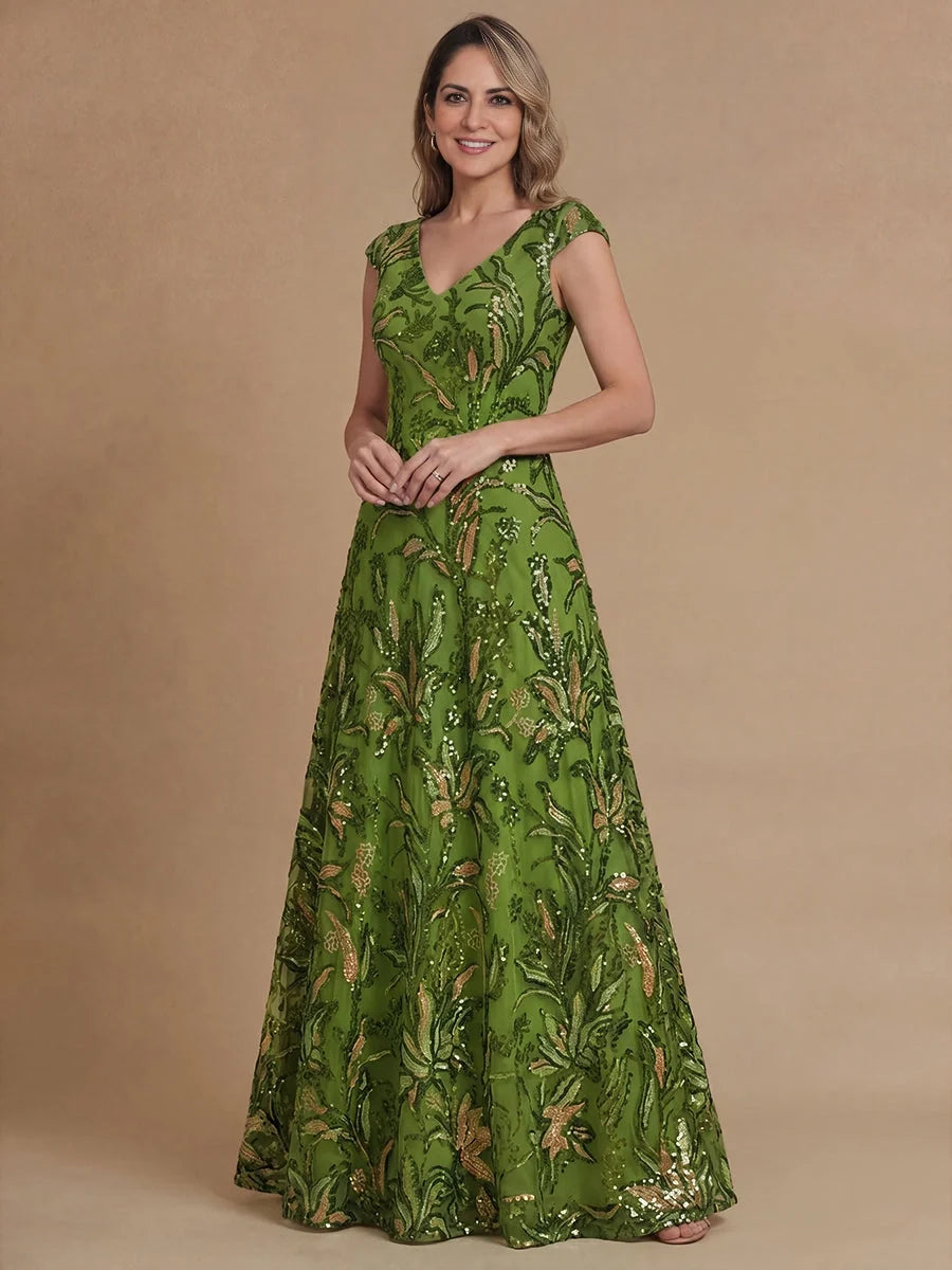 Clover maxi mother of the bride dress, front view showing the a-line silhouette