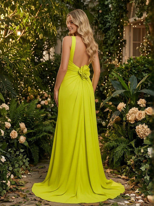Neon Green floor-length bridesmaid dress, front view showing the a-line silhouette