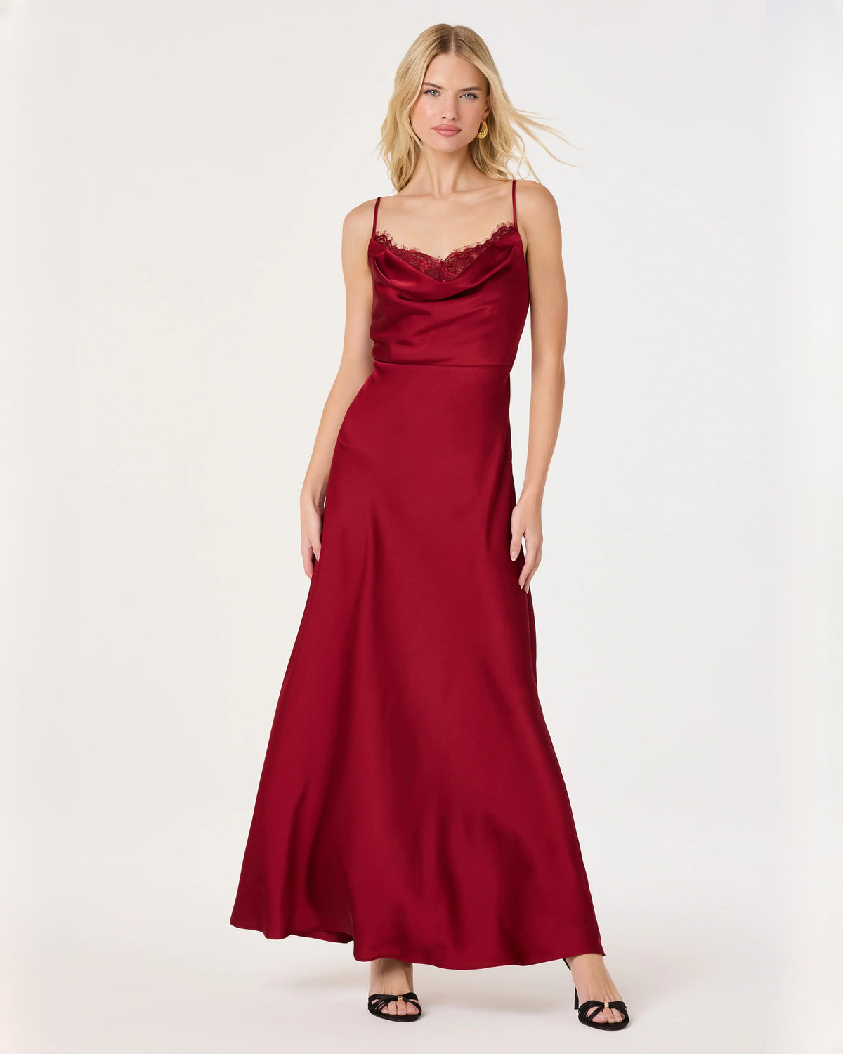 cowl neck satin a-line maxi bridesmaid dress - image 1