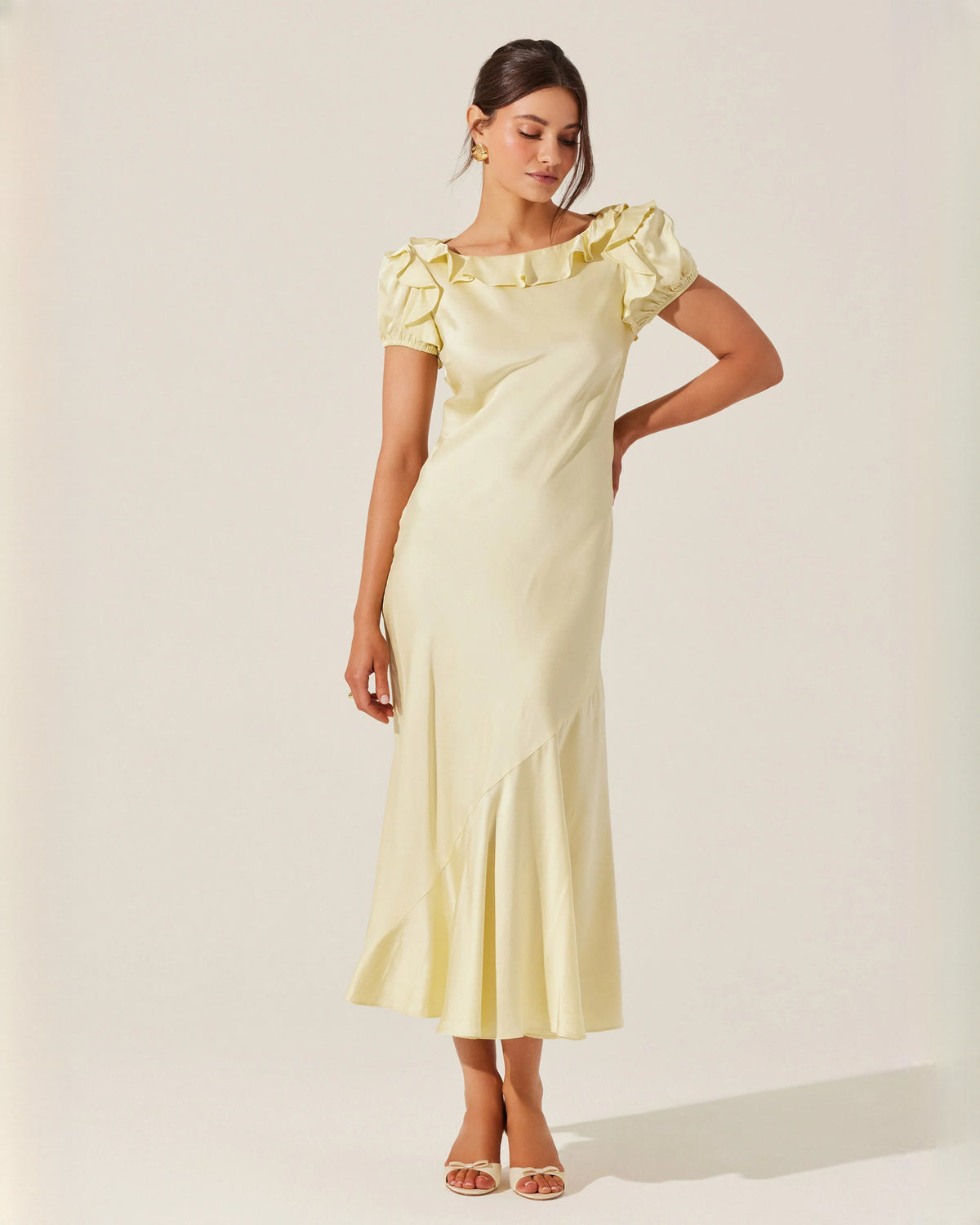 sleeveless satin a-line midi bridesmaid dress - image 1