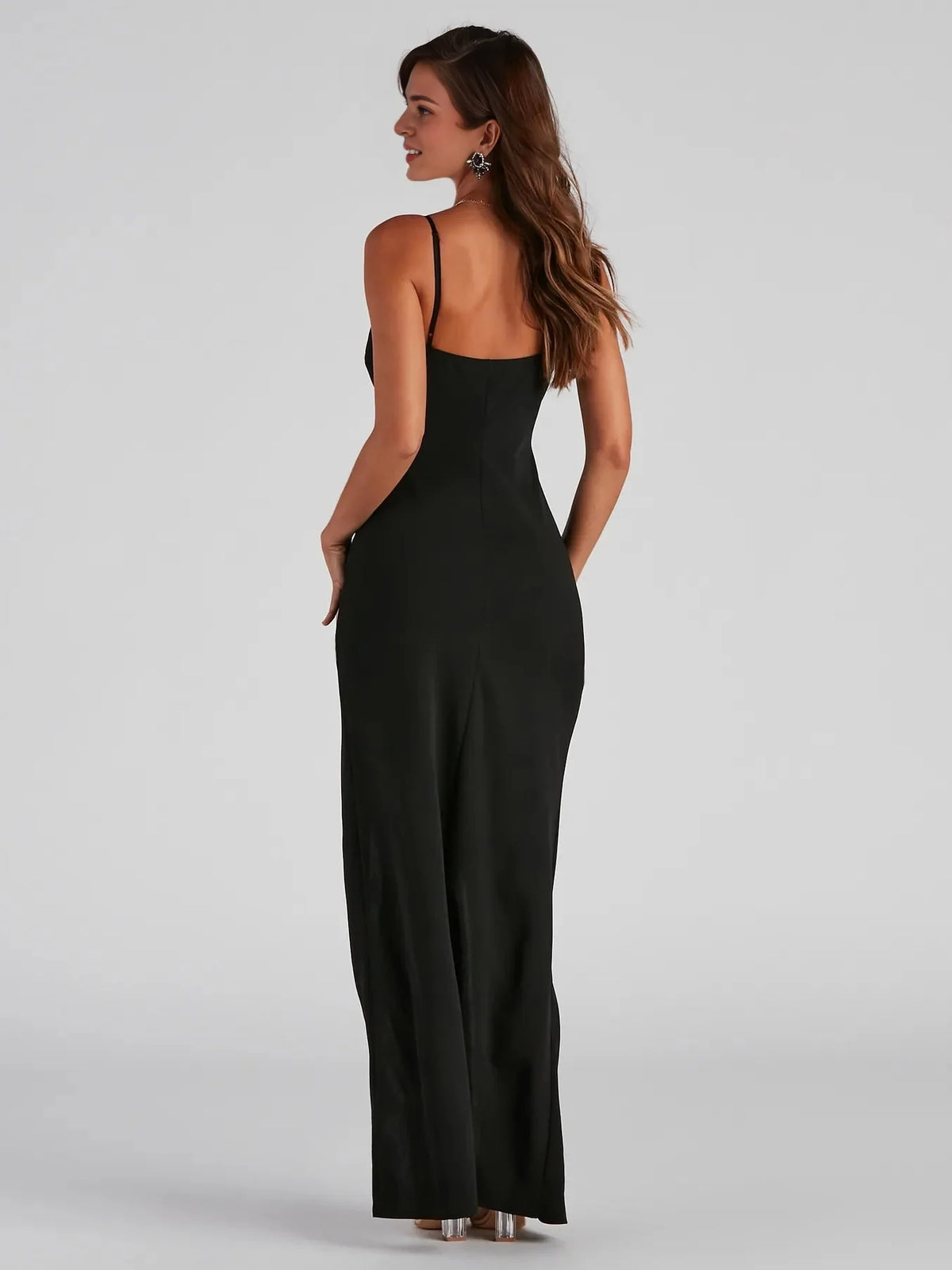 Forest Green floor-length prom dress, front view showing the a-line silhouette