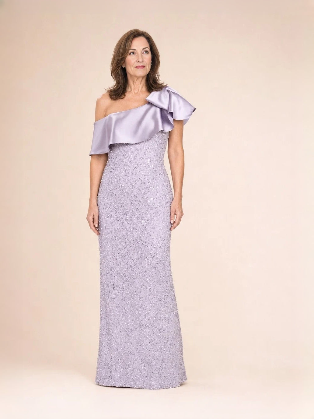 Light Purple floor-length mother of the bride dress, front view showing the mermaid silhouette