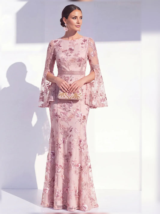 Dusty Rose floor-length mother of the bride dress, front view showing the mermaid silhouette