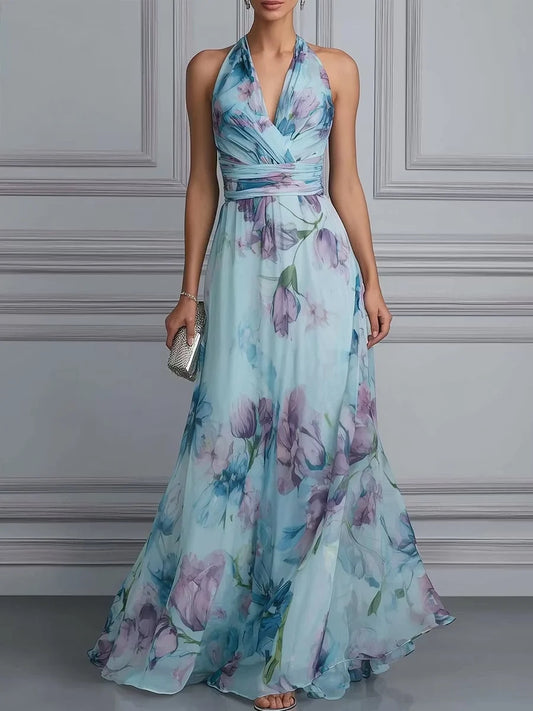 Blue maxi bridesmaid dress, front view showing the mermaid silhouette