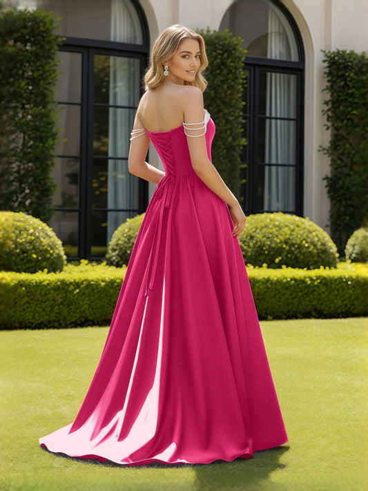 Hot Pink floor-length prom dress, front view showing the a-line silhouette