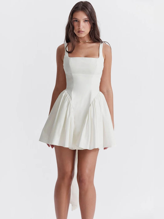 Ivory mini homecoming dress, alternate view showing the full-length silhouette