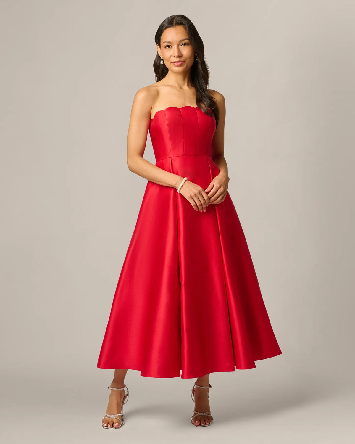 strapless fit-and-flare maxi mother of the bride dress - image 1