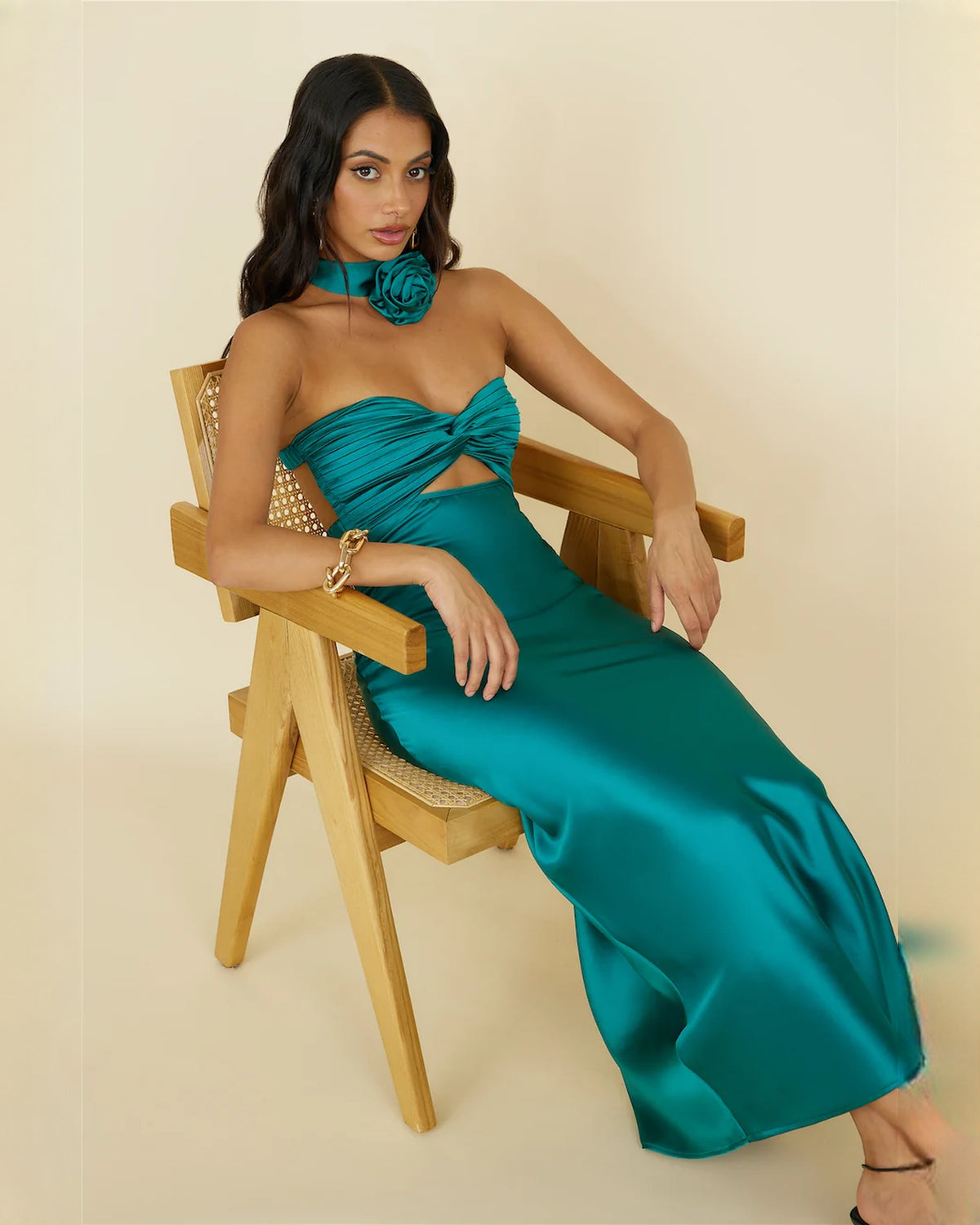 sleeveless satin a-line maxi bridesmaid dress - image 1