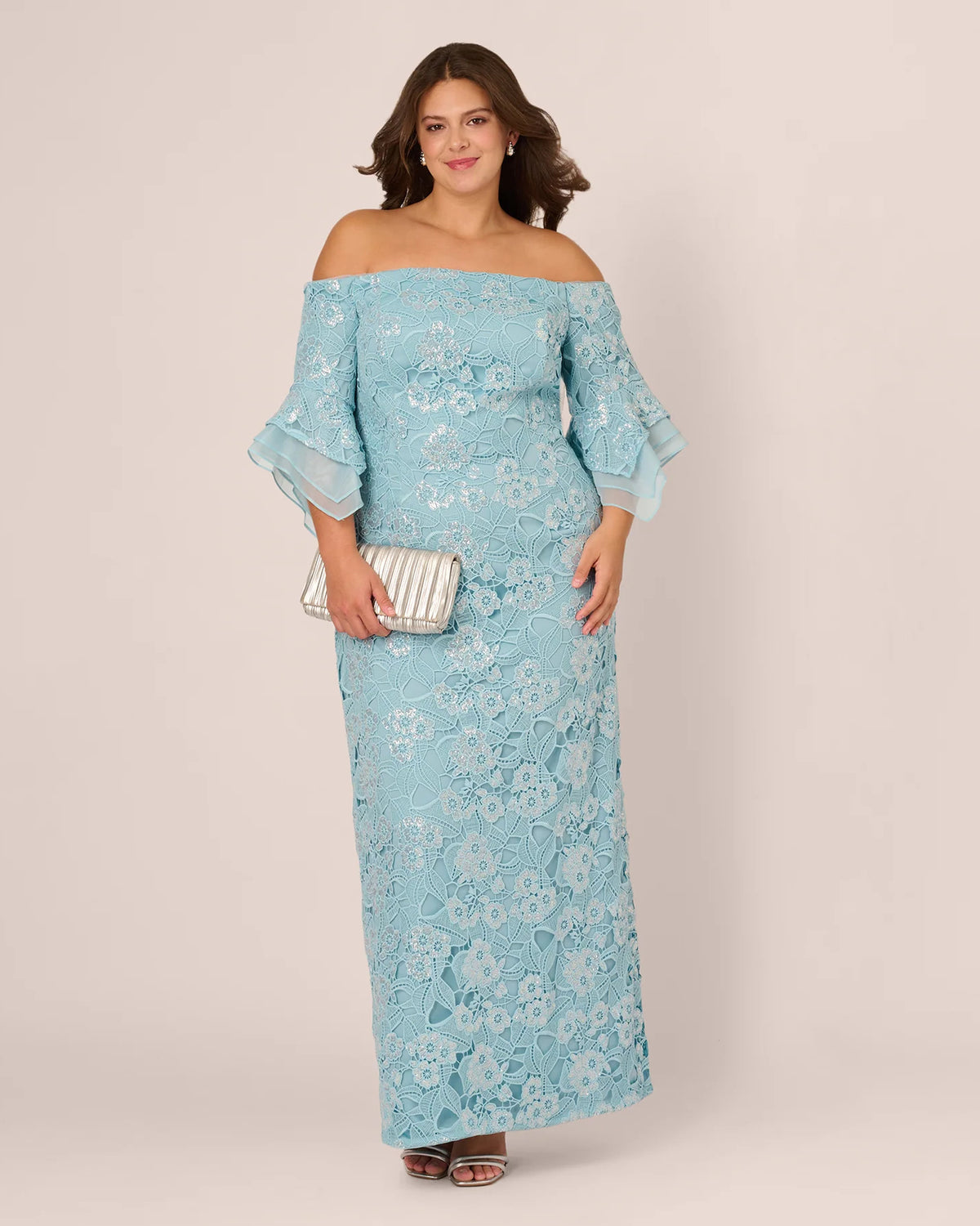 off-shoulder a-line maxi mother of the bride dress - image 1