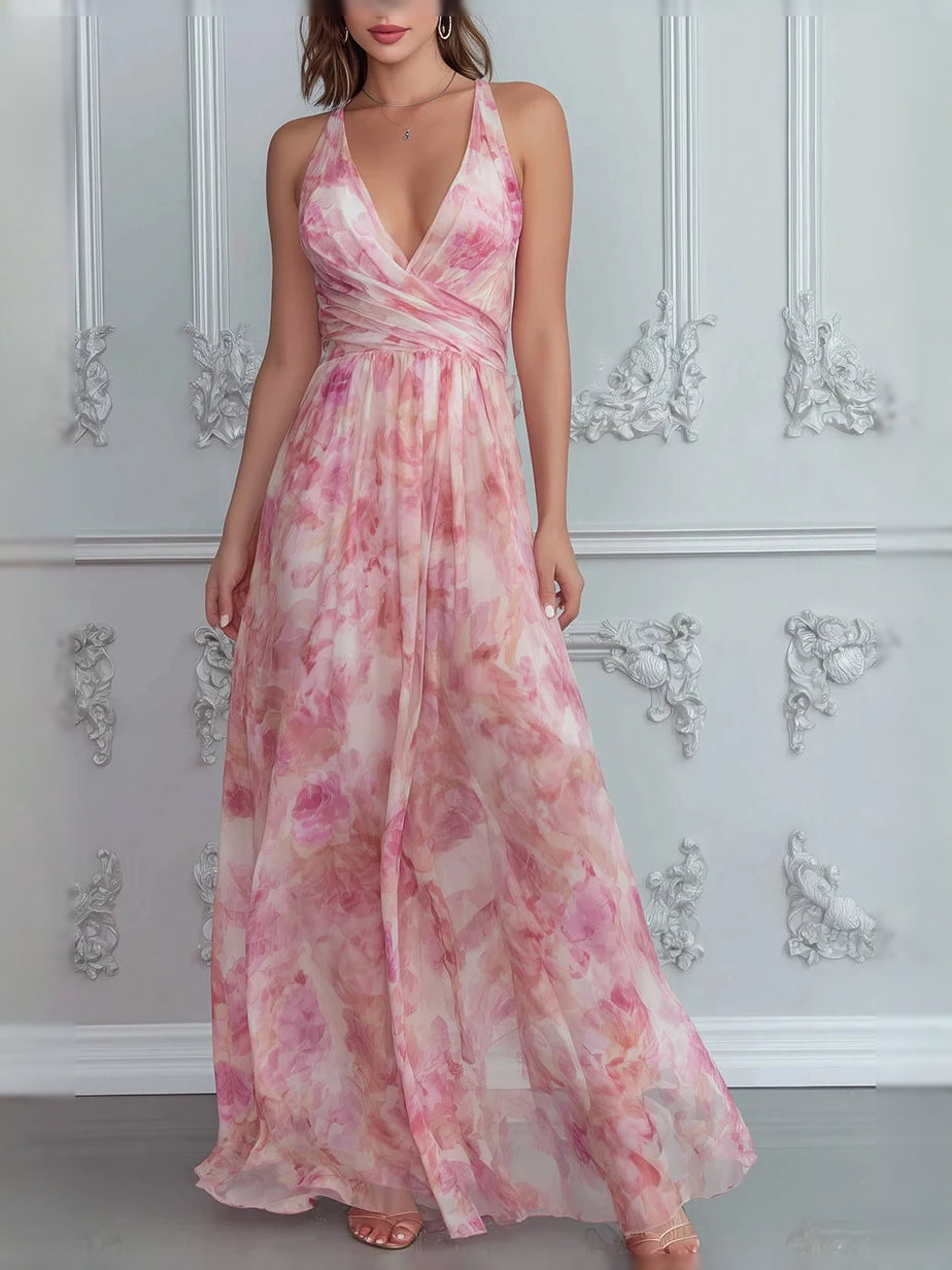 Dusty Pink floor-length bridesmaid dress, front view showing the a-line silhouette