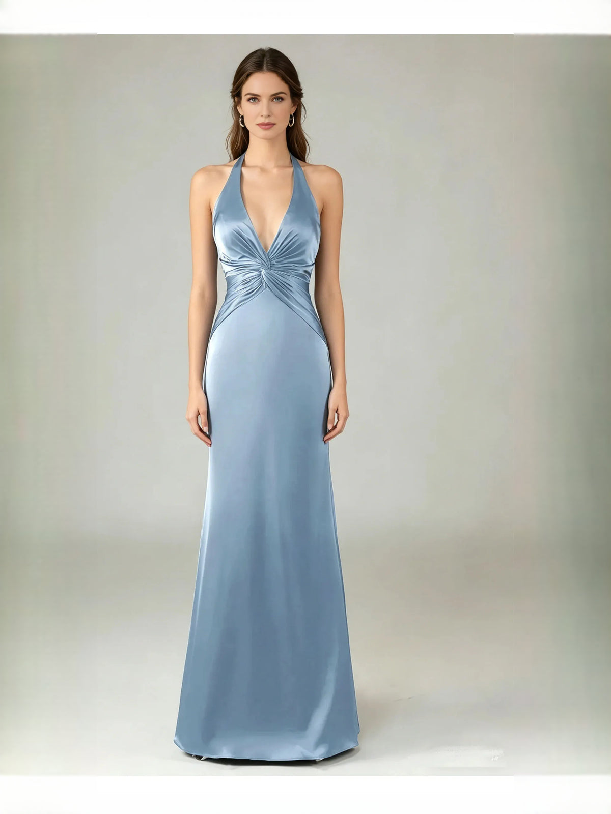 Light Blue floor-length prom dress, front view showing the mermaid silhouette