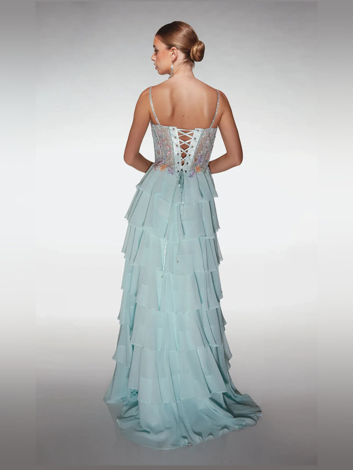 Blush Pink floor-length prom dress, front view showing the a-line silhouette