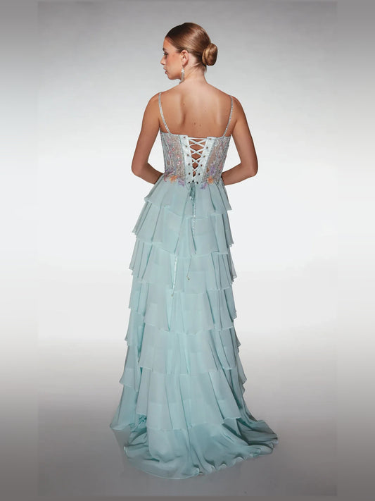 Blush Pink floor-length prom dress, front view showing the a-line silhouette