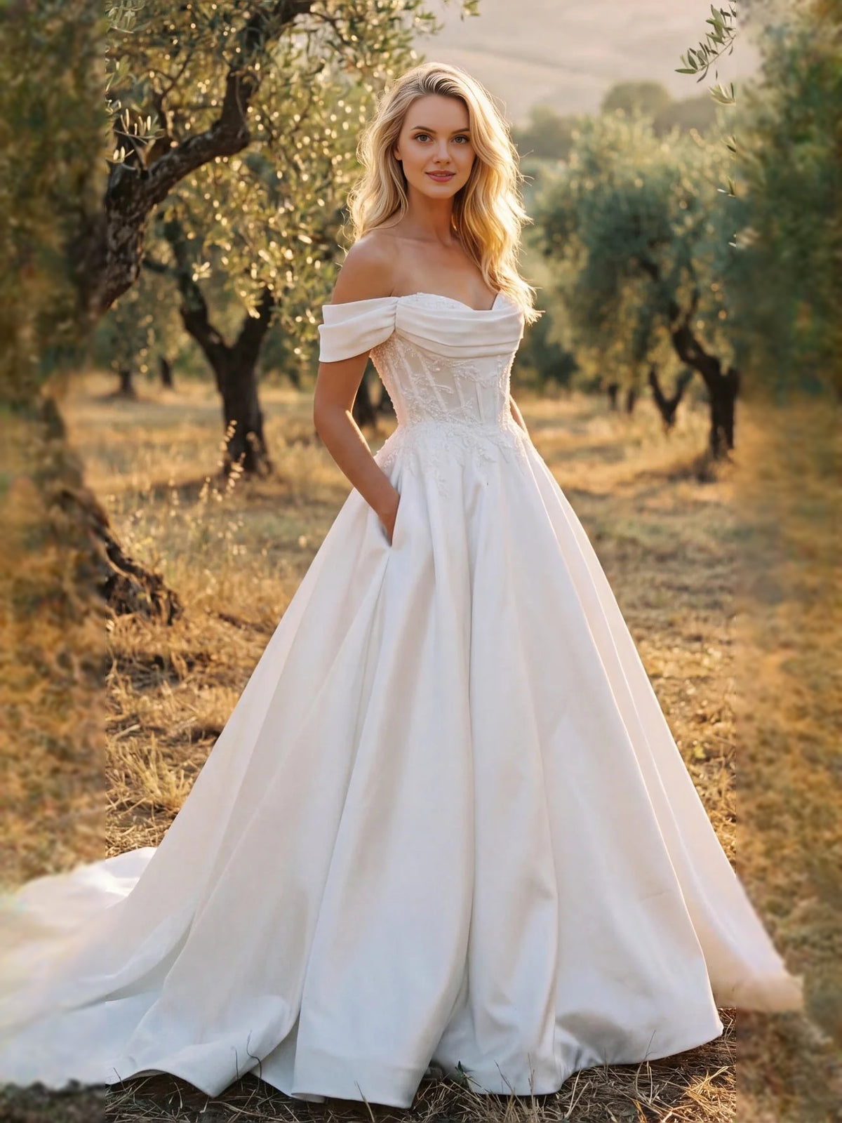 Ivory short wedding dress, front view showing the a-line silhouette