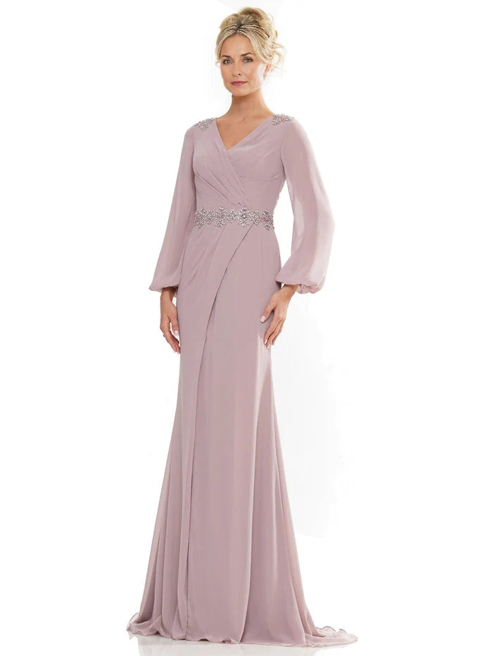 Mauve floor-length mother of the bride dress, front view showing the mermaid silhouette