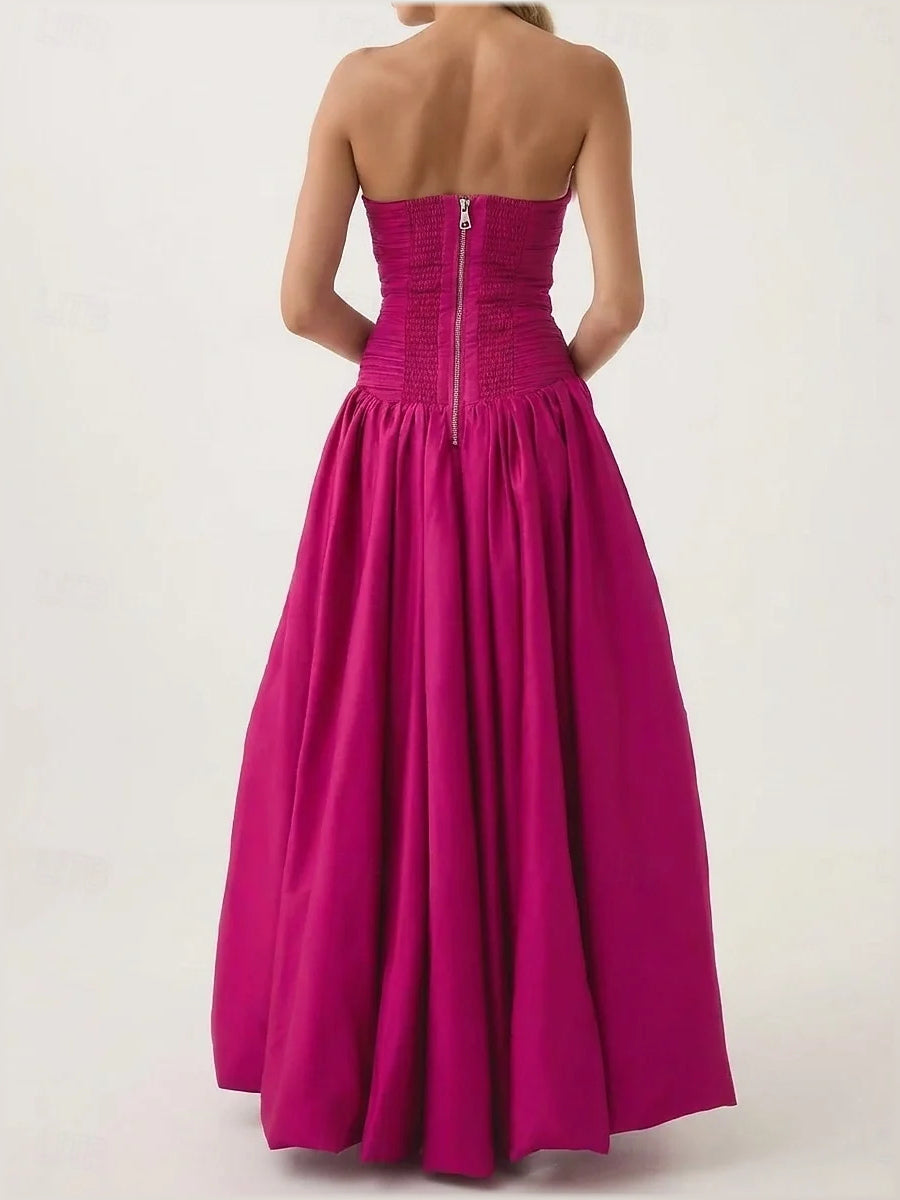 Hot Pink maxi prom dress, front view showing the a-line silhouette